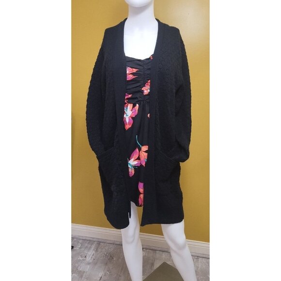 Apt. 9 Open Front Long Black Knit Cardigan M Boho Grandma Office - Picture 1 of 6
